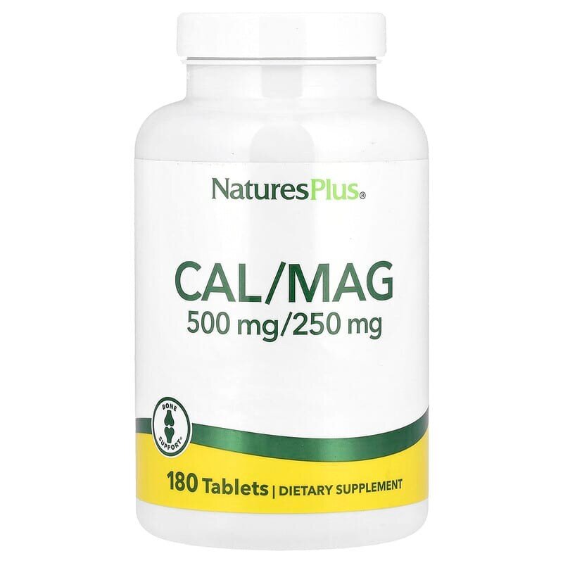 Кальцій та магній Natures Plus Cal/Mag 500 mg/250 mg, 180 таблеток