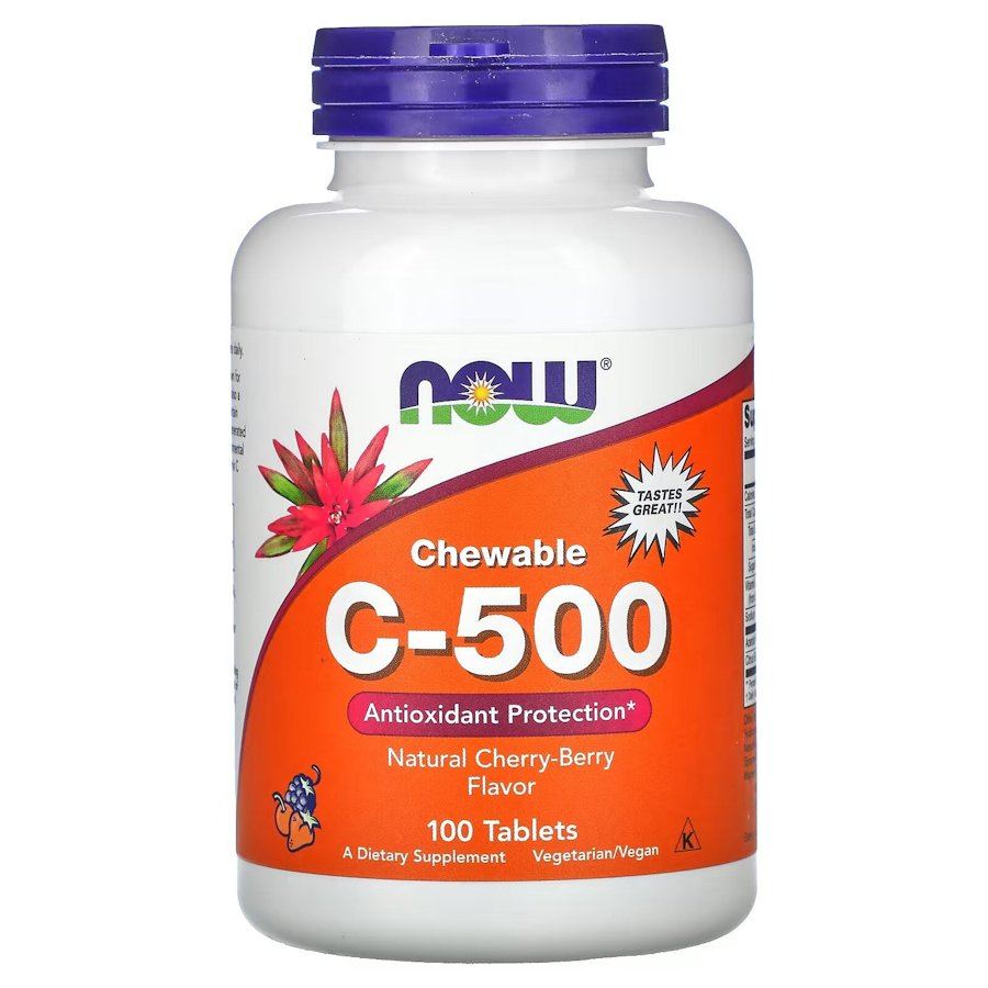 Вітаміни та мінерали NOW Vitamin C-500, 100 жувальних таблеток - Вишня
