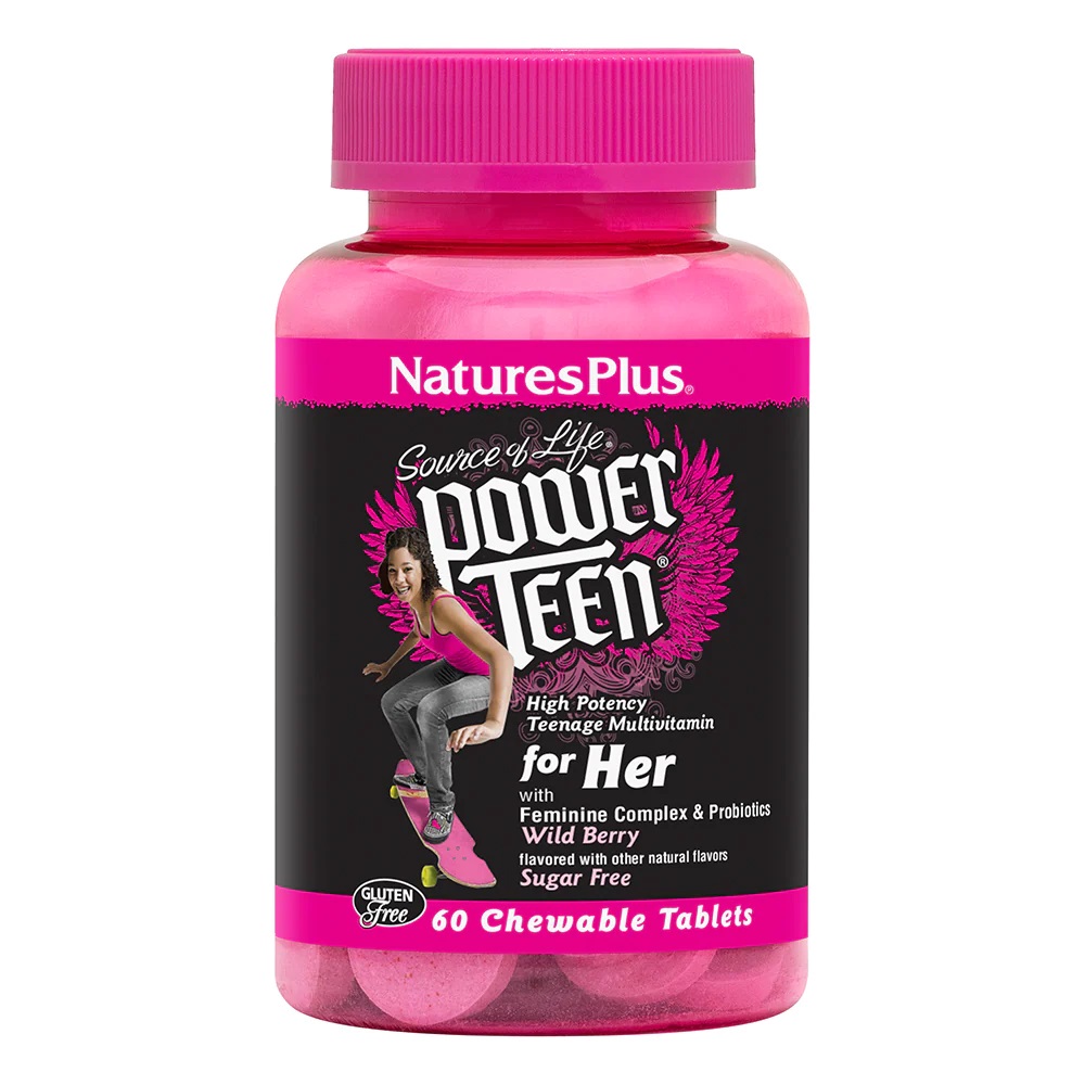 Вітаміни та мінерали Natures Plus Power Teen for Her, 60 жувальних таблеток - Лісова ягода