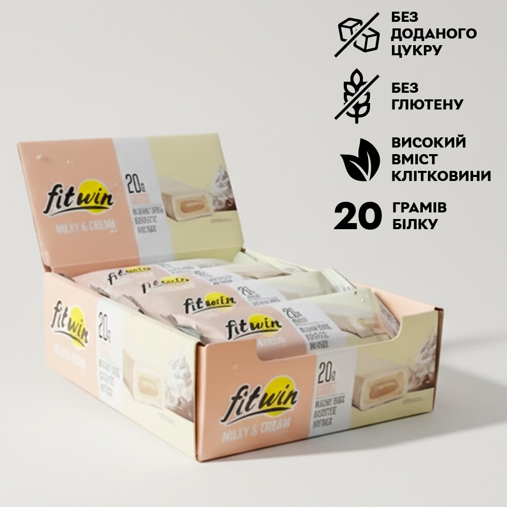 Блок протеїнових батончиків FitWin Protein Bar 33%, 12x60 грам - Молочно-вершковий з начинкою