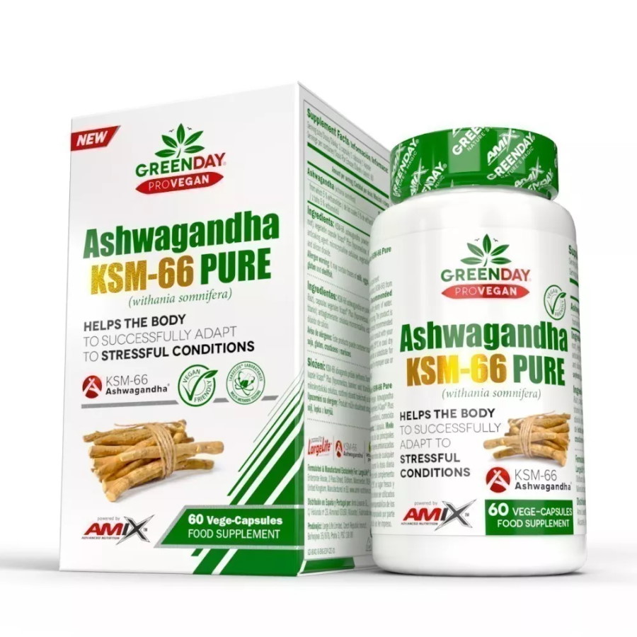Натуральна добавка AMIX GreenDay ProVegan Ashwagandha KSM-66 Pure, 60 капсул