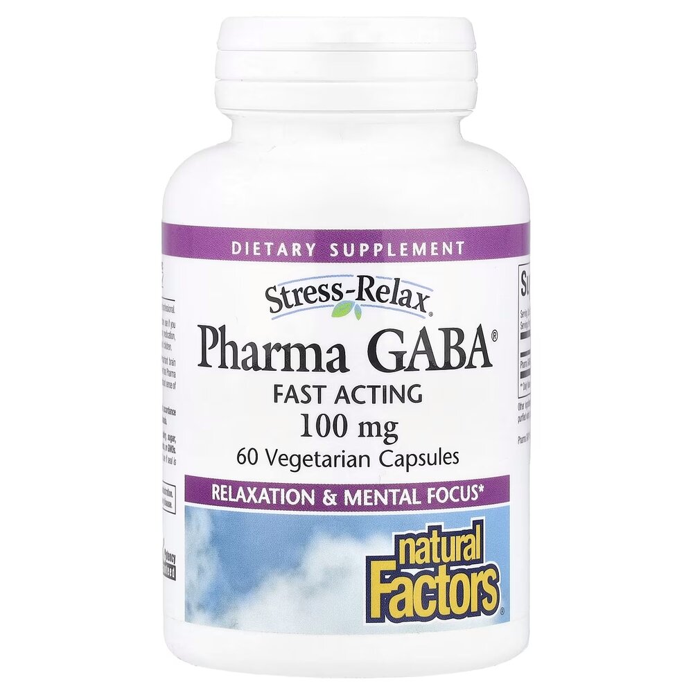 Гамма-аміномасляна кислота Natural Factors Stress-Relax Pharma GABA 100 mg, 60 вегакапсул для спокою