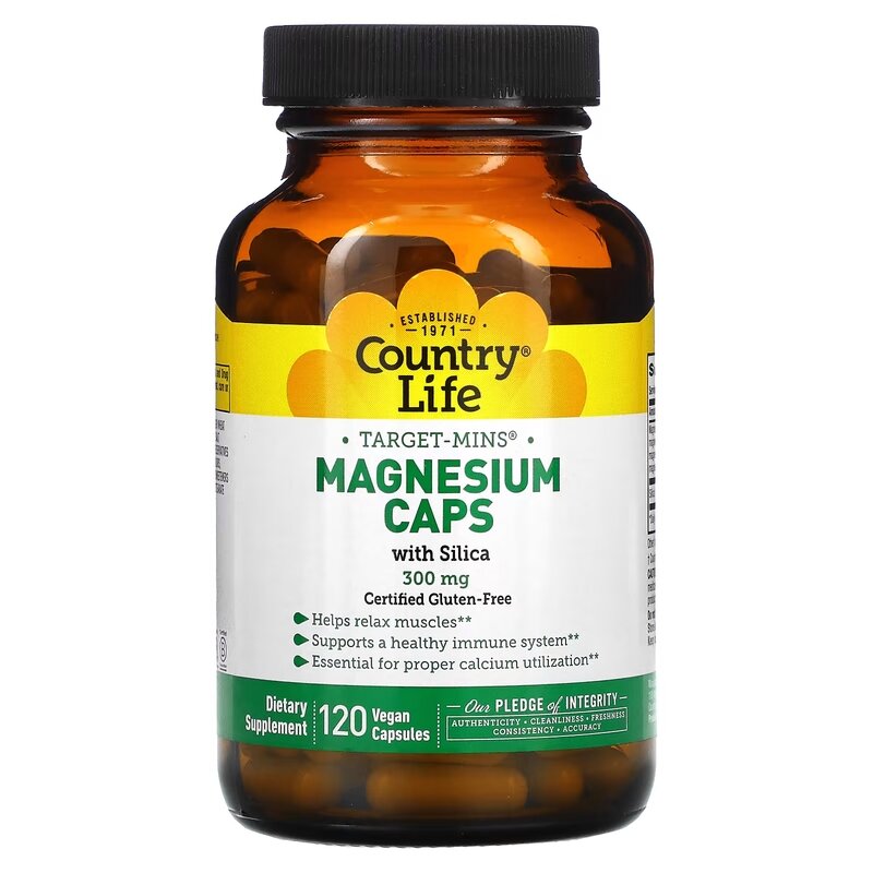 Вітаміни та мінерали Country Life Target-Mins Magnesium Caps 300 mg with Silica, 120 вегакапсул