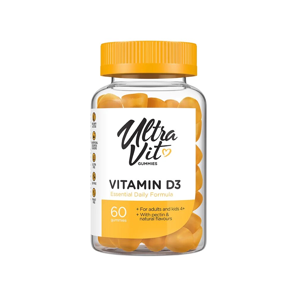 Вітамін D3 VPLab UltraVit Vitamin D3 Gummies, 60 желейок для підтримки кісток та зубів.