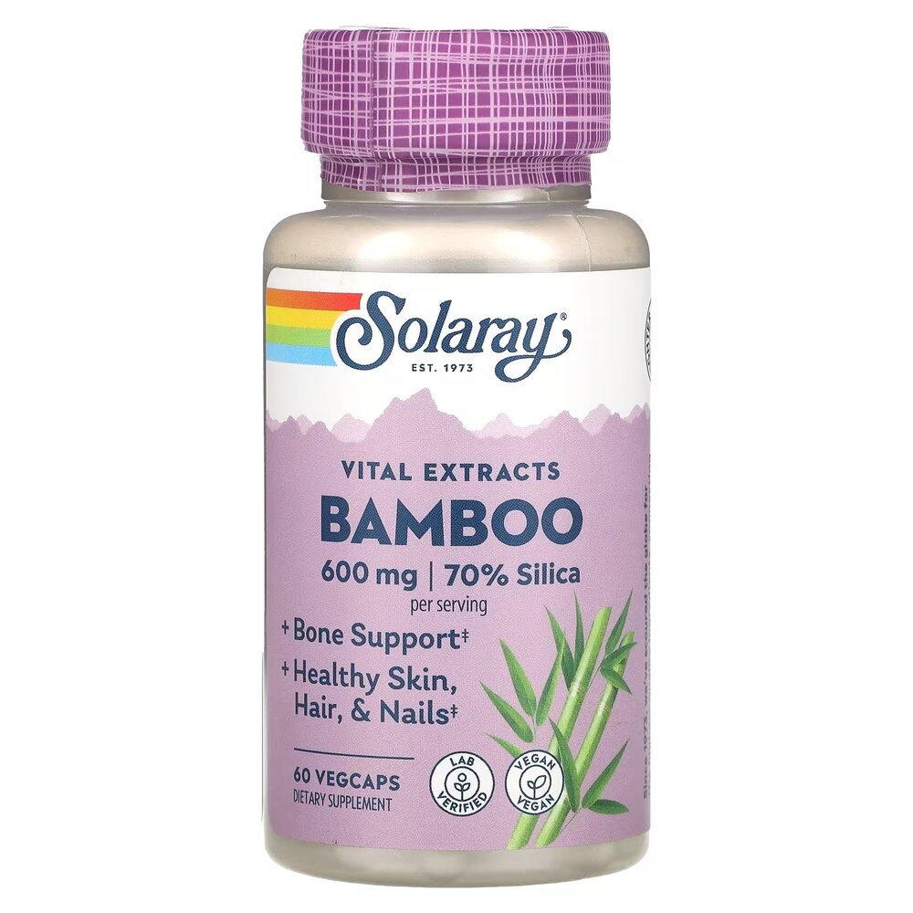 Екстракт стебла бамбука Solaray Bamboo Stem Extract 300 mg, 60 вегакапсул для здоров'я шкіри, волосся та нігтів