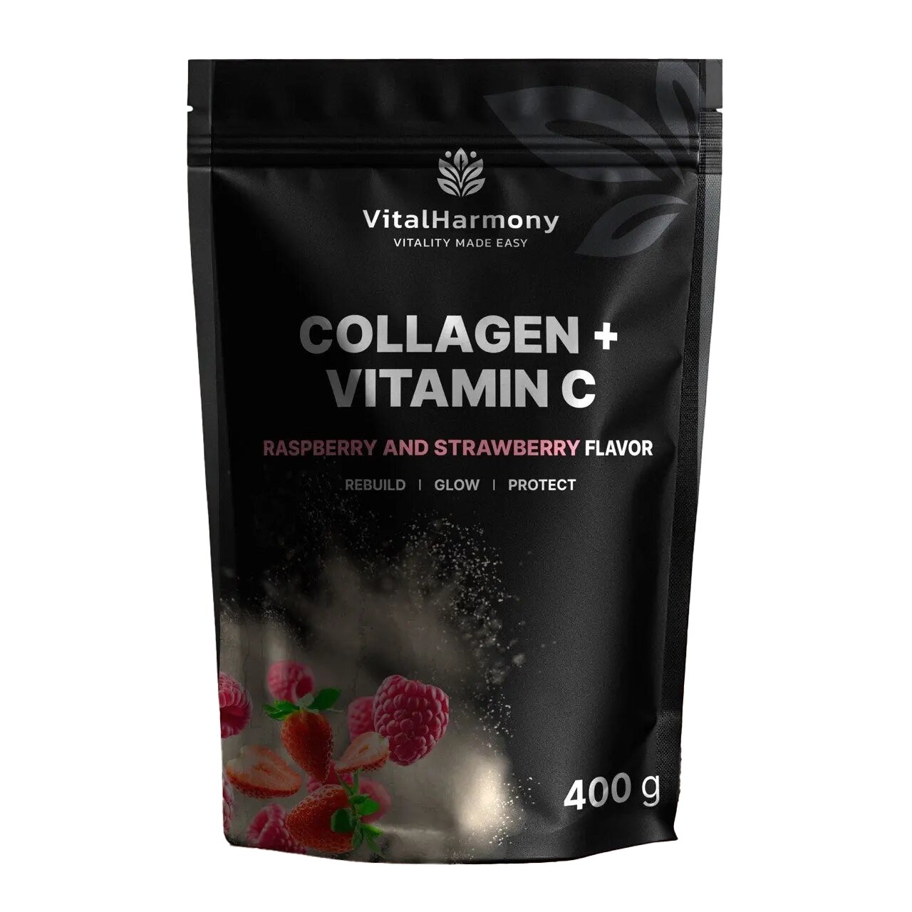 Колаген і вітамін С VitalHarmony Collagen pluc C, 400 грам - Малина-полуниця