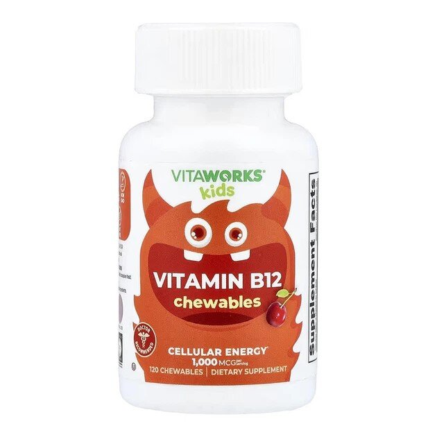 Дитячий вітамін VitaWorks Vitamin B12 Chewables, 120 жувальних таблеток - Вишня