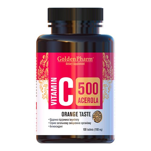 Вітаміни та мінерали Golden Pharm Vitamin C 500 mg with Acerola, 100 таблеток - Апельсин