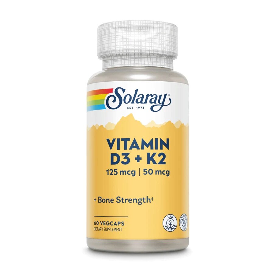 Вітаміни та мінерали Solaray Vitamin D3 + K2 Soy Free, 60 вегакапсул