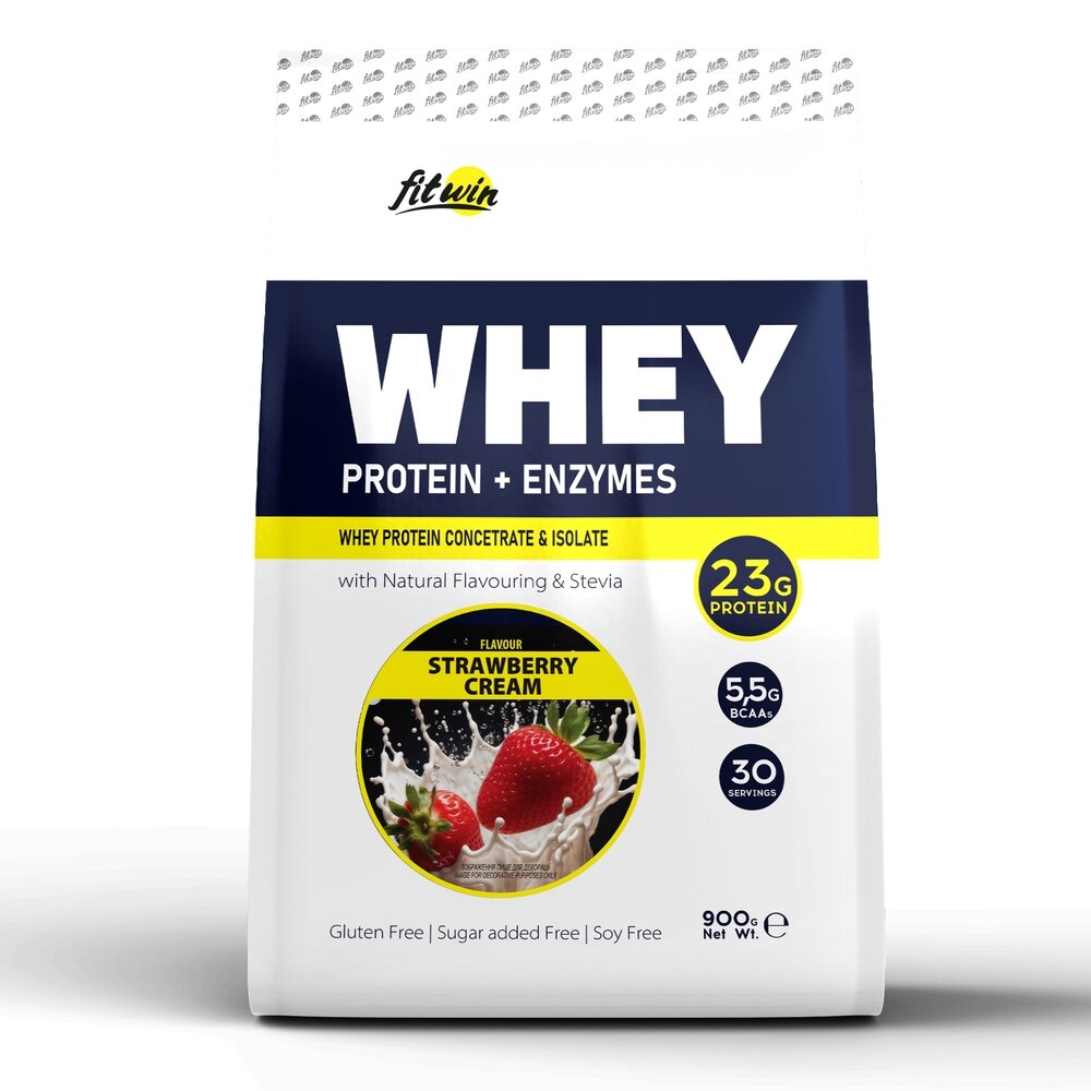 Протеїн FitWin Whey Protein + Enzymes, 900 грам - Полуничний крем