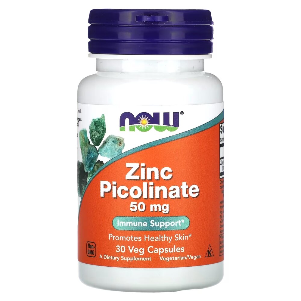 Цинк піколінат NOW Zinc Picolinate 50 mg, 30 вегакапсул для підтримки імунітету